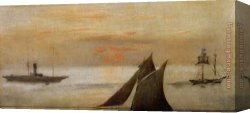 Seascape on a Cliff with Boat And Sunset Canvas Paintings - Boats at Sea, Sunset by Edouard Manet