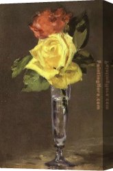 Two Roses on a Tablecloth Canvas Paintings - Roses in a Champagne Glass by Edouard Manet