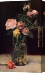 Manet Canvas Paintings - Roses in a Glass Vase by Edouard Manet
