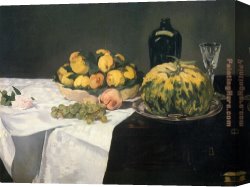 A Still Life with Flowers Grapes And a Melon Canvas Paintings - Still Life with Melon and Peaches 2 by Edouard Manet