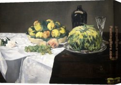 A Still Life with Flowers Grapes And a Melon Canvas Paintings - Still Life with Melon and Peaches by Edouard Manet