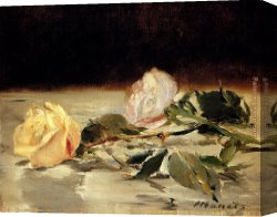 Heart of The Rose Canvas Paintings - Two Roses On A Tablecloth by Edouard Manet