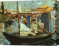 Eduard Canvas Paintings - Claude Monet working on his boat in Argenteuil by Eduard Manet
