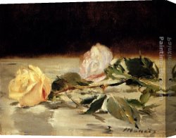 Eduard Canvas Paintings - Two Roses On A Tablecloth by Eduard Manet