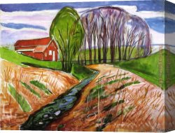 Edvard Canvas Paintings - Spring landscape at the red house 1935 by Edvard Munch