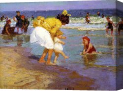 Potthast Canvas Paintings - At the Seashore by Edward Henry Potthast