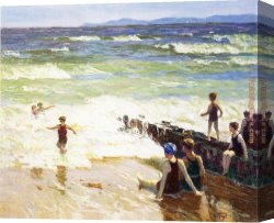 Potthast Canvas Paintings - Bathers by the Shore by Edward Henry Potthast