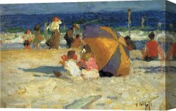 Potthast Canvas Paintings - Beach Umbrella by Edward Henry Potthast