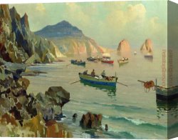 Potthast Canvas Paintings - Boats in a Rocky Cove by Edward Henry Potthast
