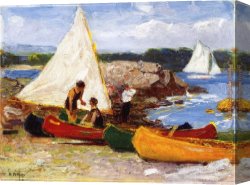 Canoe Canvas Paintings - Canoes and Sailboats by Edward Henry Potthast