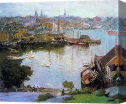 Potthast Canvas Paintings - Harbor Village by Edward Henry Potthast
