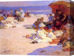 Potthast Canvas Paintings - Picknickers on the Beach by Edward Henry Potthast
