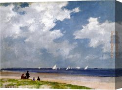 Potthast Canvas Paintings - Sailboats off Far Rockaway by Edward Henry Potthast