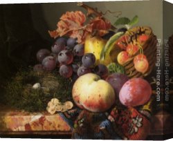 The Wasp's Nest Canvas Paintings - Still Life with Birds Nest and Fruit by Edward Ladell