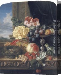 The Wasp's Nest Canvas Paintings - Still Life with Fruit, Flowers and a Bird's Nest by Edward Ladell