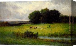 Stream Canvas Paintings - Bright Scene of Cattle near Stream by Edward Mitchell Bannister