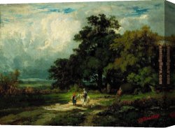 Horse's Canvas Paintings - man on horse with woman and dog by Edward Mitchell Bannister