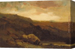 Landscape with Stream And Mountains Canvas Paintings - mountainous landscape with rock and stream in foreground by Edward Mitchell Bannister