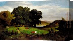 Flowering Apple Tree Branch Canvas Paintings - Oak Trees by Edward Mitchell Bannister