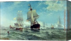 American Canvas Paintings - First Recognition of the American Flag by a Foreign Government by Edward Moran