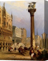 The Doge's Palace From The Entrance to The Grand Canal Canvas Paintings - A View Of St Mark's Column, And The Doge's Palace, Venice by Edward Pritchett