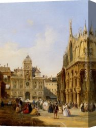 Square Canvas Paintings - A View Of St Mark's Square by Edward Pritchett