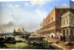The Doge's Palace From The Entrance to The Grand Canal Canvas Paintings - The Bacino, Venice, Looking Towards The Grand Canal, With The Dogana, The Salute, The Piazetta And The Doges Palace by Edward Pritchett