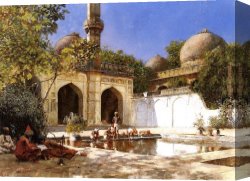 Figure Canvas Paintings - Figures in the Courtyard of a Mosque by Edwin Lord Weeks