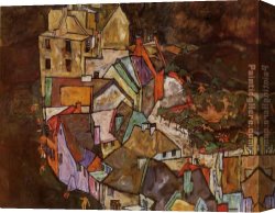 Town Canvas Paintings - Edge of Town Krumau Town Crescent III by Egon Schiele