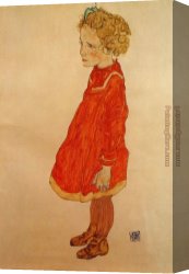 Hair Canvas Paintings - Little Girl with Blond Hair in a Red Dress by Egon Schiele
