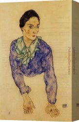 Self Portrait in Green Bugatti Canvas Paintings - Portrait of a Woman with Blue and Green Scarf by Egon Schiele