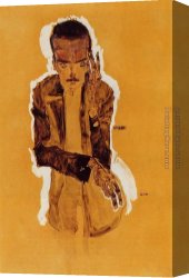 Eduard Canvas Paintings - Portrait of Eduard Kismack with Raised Left Hand by Egon Schiele