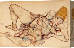 Hair Canvas Paintings - Reclining Woman with Blond Hair by Egon Schiele