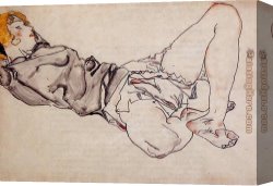 Hair Canvas Paintings - Reclining Woman with Blond Hair by Egon Schiele