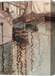 Dordrecht Harbour by Moonlight Canvas Paintings - Sailing ships in the waves exciting water the harbour of Trieste by Egon Schiele