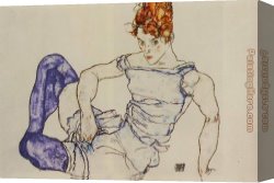 Violet Canvas Paintings - Seated Woman in Violet Stockings by Egon Schiele