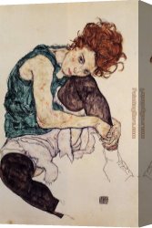 Seated Canvas Paintings - Seated Woman with Bent Knee by Egon Schiele