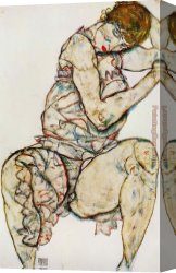 Hair Canvas Paintings - Seated Woman with Her Left Hand in Her Hair by Egon Schiele