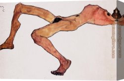 Male Canvas Paintings - Sitting male act by Egon Schiele