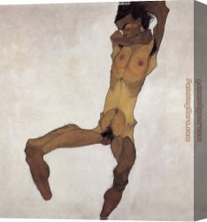 Male Canvas Paintings - Sitting male act by Egon Schiele