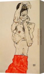 Male Canvas Paintings - Standing Male Nude with a Red Loincloth by Egon Schiele