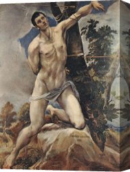St Sebastian Tended by St Irene Canvas Paintings - St Sebastian by El Greco