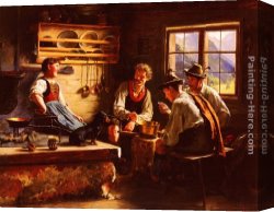 Conversation Canvas Paintings - Kitchen Conversation by Emil Rau