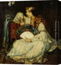 Emile Munier Canvas Paintings - Lady with a Fan by Emile Bernard