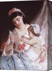 Munier Canvas Paintings - Distracting the Baby by Emile Munier