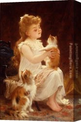 Munier Canvas Paintings - Playing with the Kitten by Emile Munier