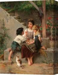 Munier Canvas Paintings - Playing with the Kittens by Emile Munier