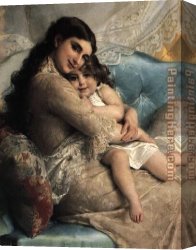 Munier Canvas Paintings - Portrait of a Mother and Daughter by Emile Munier