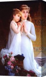 Munier Canvas Paintings - Two Girls Praying by Emile Munier