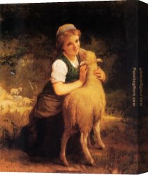Munier Canvas Paintings - Young Girl with Lamb by Emile Munier